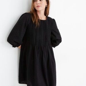 253 Madewell Black Puff-Sleeve Pintuck Dress Size Small